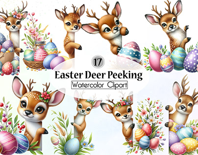 Easter Deer Peeking Sublimation Clipart