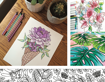 Adult Coloring Book - Stress Relieving Flower Patterns