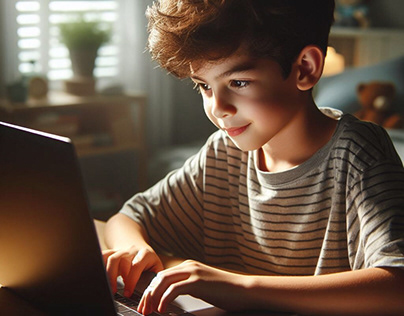 A boy working in laptop