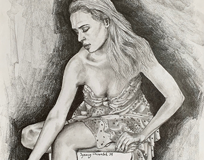 Sitting woman drawing A4