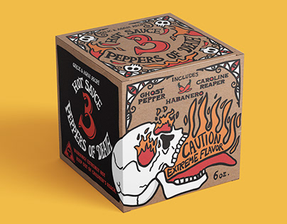 skull shaped hot sauce bottle's box design