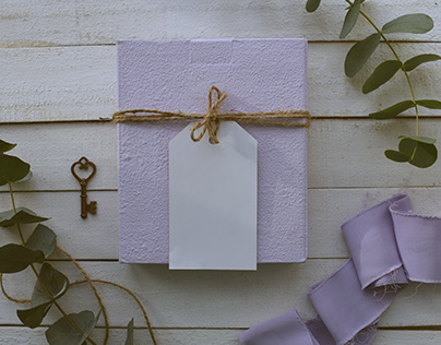 tag, gift box, lavender ribbon