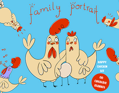 Happy Chicken Children Illustration Set