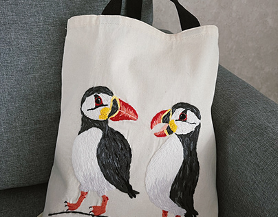 Embroidered puffins