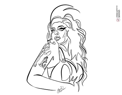 Continuous Line Fan Art Portrait of Singer Amy Winehous