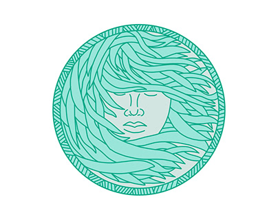 Polynesian Woman Sea Kelp Hair Circle Mono Line