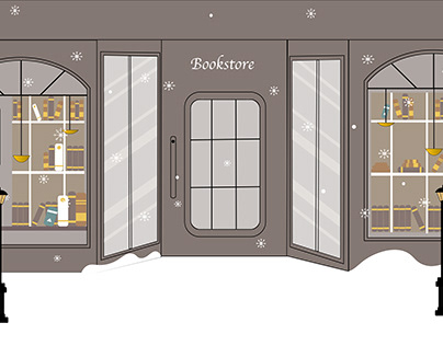 Bookstore illustration in winter time