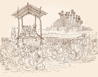 Indian tradition line illustration for book page