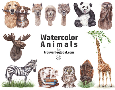 Watercolor Animals. Hand Drawn Illustrations