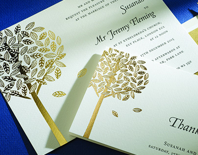 Letterpress Theme Wedding Cards with Gold Foil