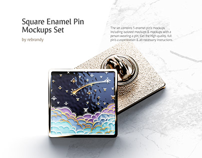 Square Enamel Pin Mockups Set