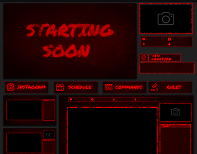 Animated Red Twitch Overlay, Stream Package