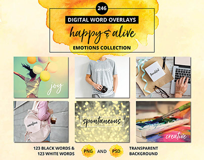 Digital Word Overlays: Happy & Alive Emotions