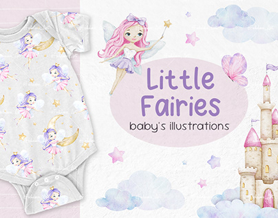Little fairies. Fairytale girl. Watercolor clipart