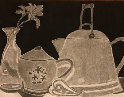 Tea Pot & Tea Kettle Charcoal Drawing
