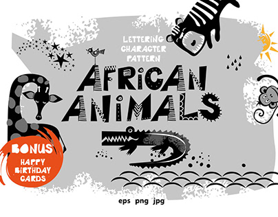 AFRICAN ANIMALS. GRAPHIC SET.