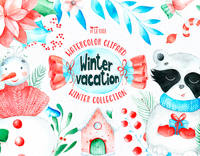 Christmas collection. Watercolor holidays