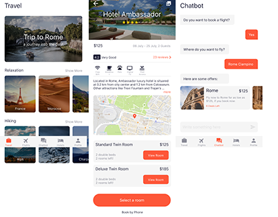 Travel App 2- Explore places, Book flights and hotesl.