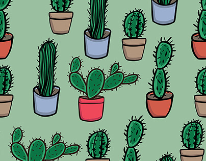 Cute pattern with cactus in a pots
