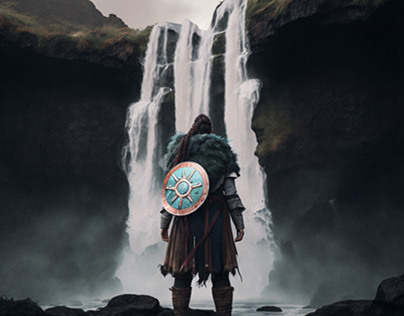 Norse Warrior By Waterfall