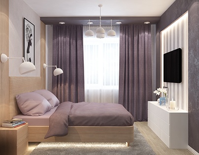 Современная спальня в фиолетовых тонах