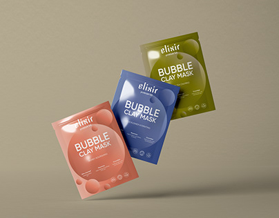 Elixir bubble clay mask - package design