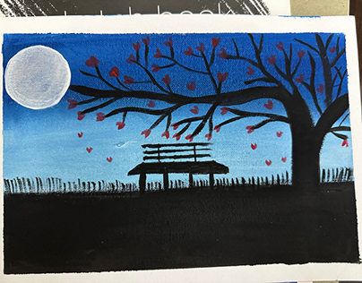 Peacefully night painting in the moon