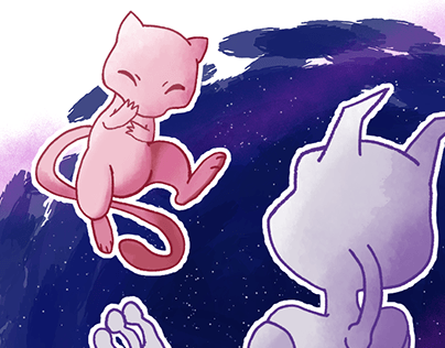 Pokemon Illustration - Mew and Mewtwo