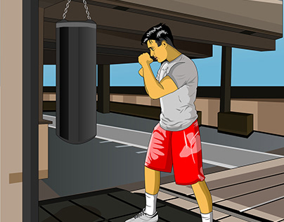 Vector drawing of a boxer practicing