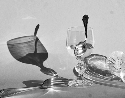 Glass. Shadows. Still Life. Black & White.