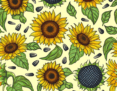 Seamless pattern with yellow sunflowers