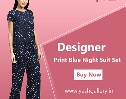Desiner Print Blue Night Suit Set