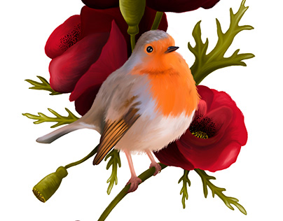 Bird with Poppies