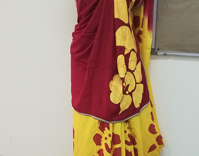 saree design wiith screen print and hand paint