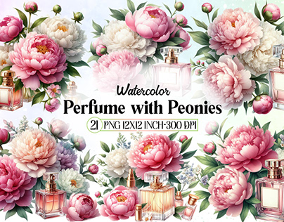 Watercolor Perfume with Peonies clipart