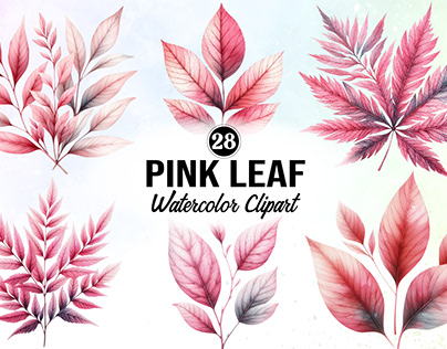 Pink Leaf Watercolor Clipart
