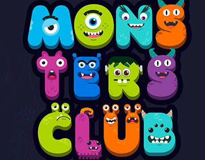Funny monster letter and numbers set.