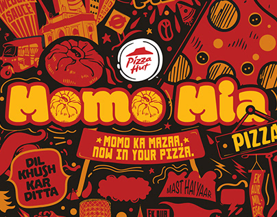 Piza Hut Momo Mia Pizza Logo and Packaging