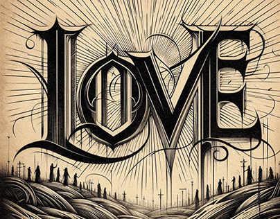 Love. Calligraphy. Lettering. Ink