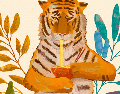 Tiger eating Ramen