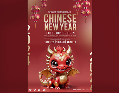 Chinese New Year Poster with cute 3d Dragon Model
