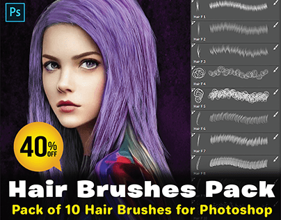 10 Photoshop Hair Brushes Pack Flat 40%OFF