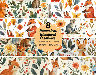 Watercolor Whimsical Woodland Seamless Pattern
