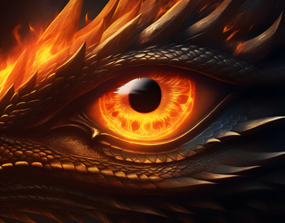 Eye of mythological dragon on fire.
