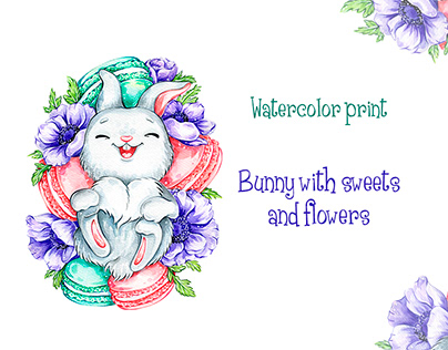 Bunny with sweets and flowers