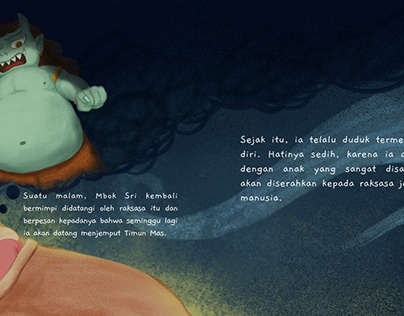 A book illustration page of Timun Mas & Buto Ijo