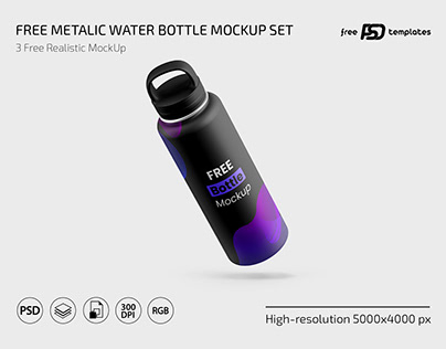 Free Metallic Water Bottle Mockup Set