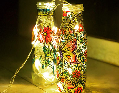 Painted glass bottles- Upcycling
