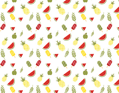 Vector pattern popsicles. Watermelon, pineapple, apple.