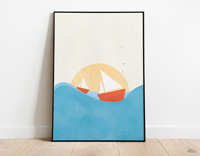 Abstract boat on a sea poster